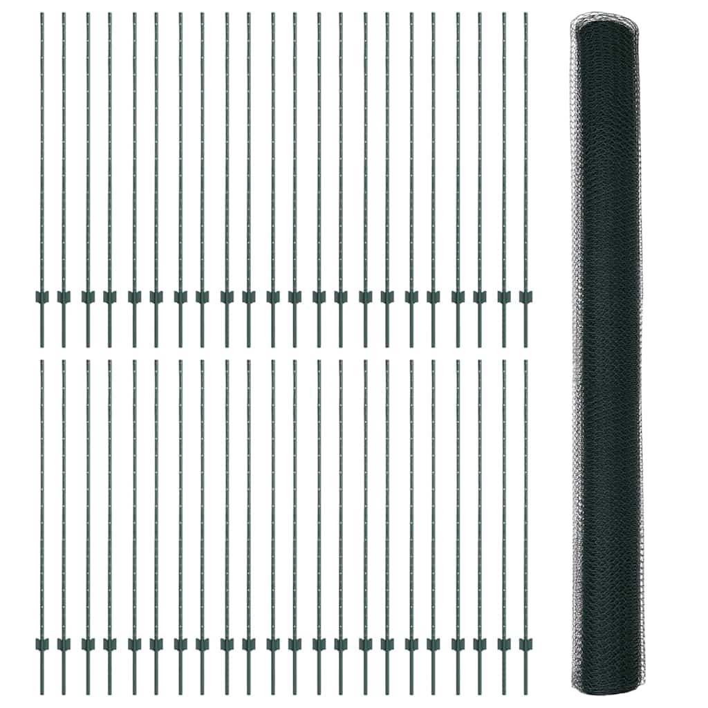 Hatszögletű kerítés oszlopokkal 100 x 1,5 m PVC-bevonatos acél
