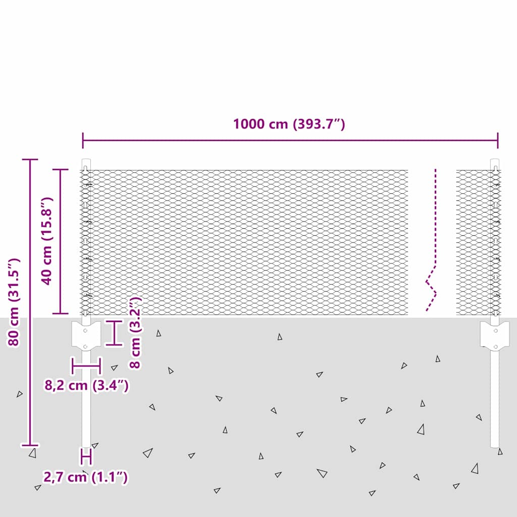 Hatszögletű kerítés oszlopokkal 10 x 0,4 m PVC-bevonatos acél