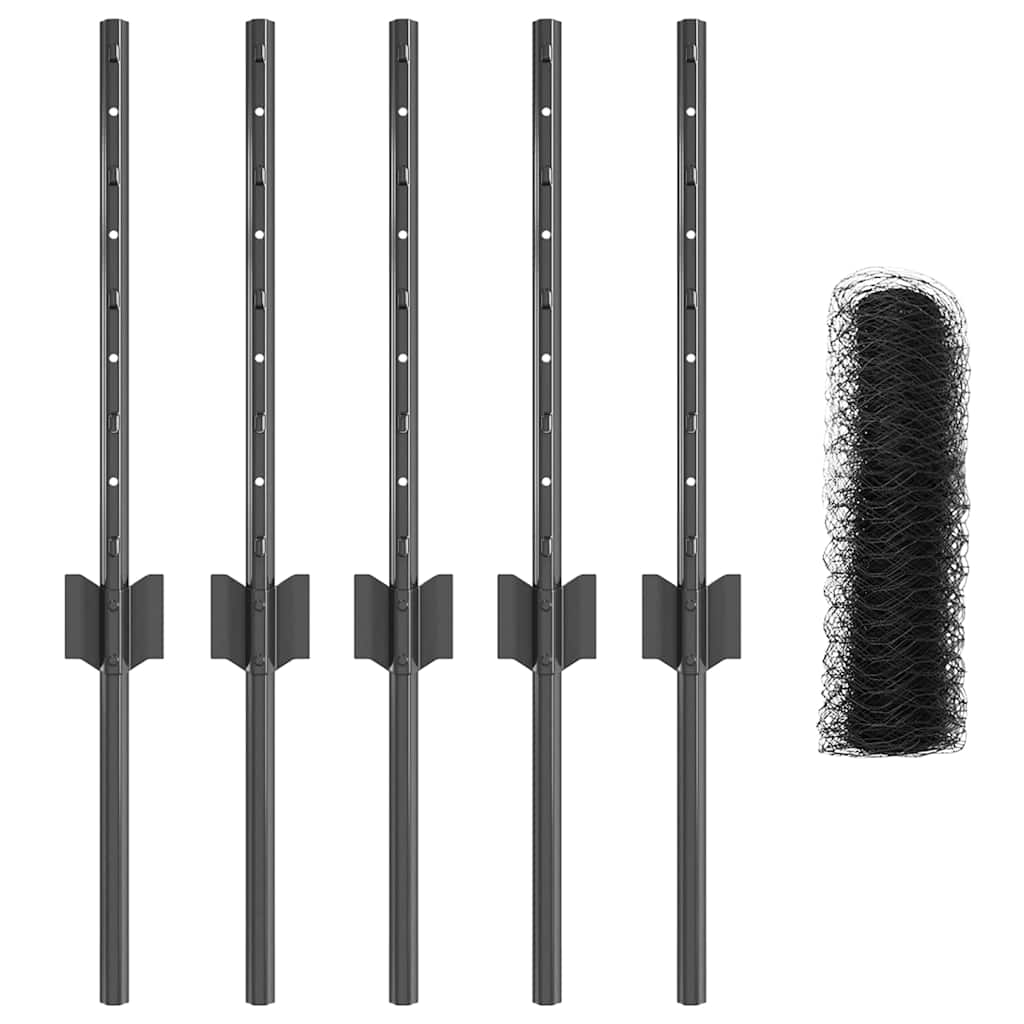 Hatszögletű kerítés oszlopokkal 10 x 0,4 m PVC-bevonatos acél