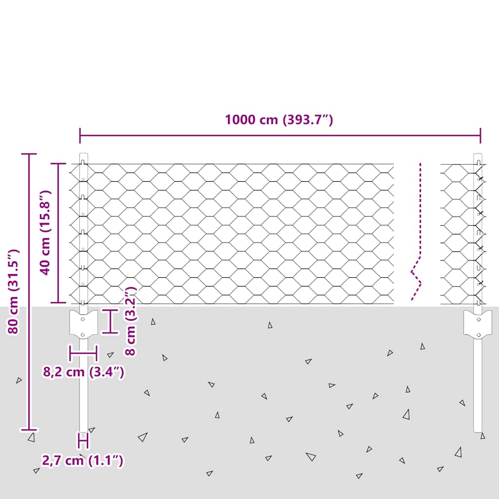 Hatszögletű kerítés oszlopokkal 10 x 0,4 m PVC-bevonatos acél