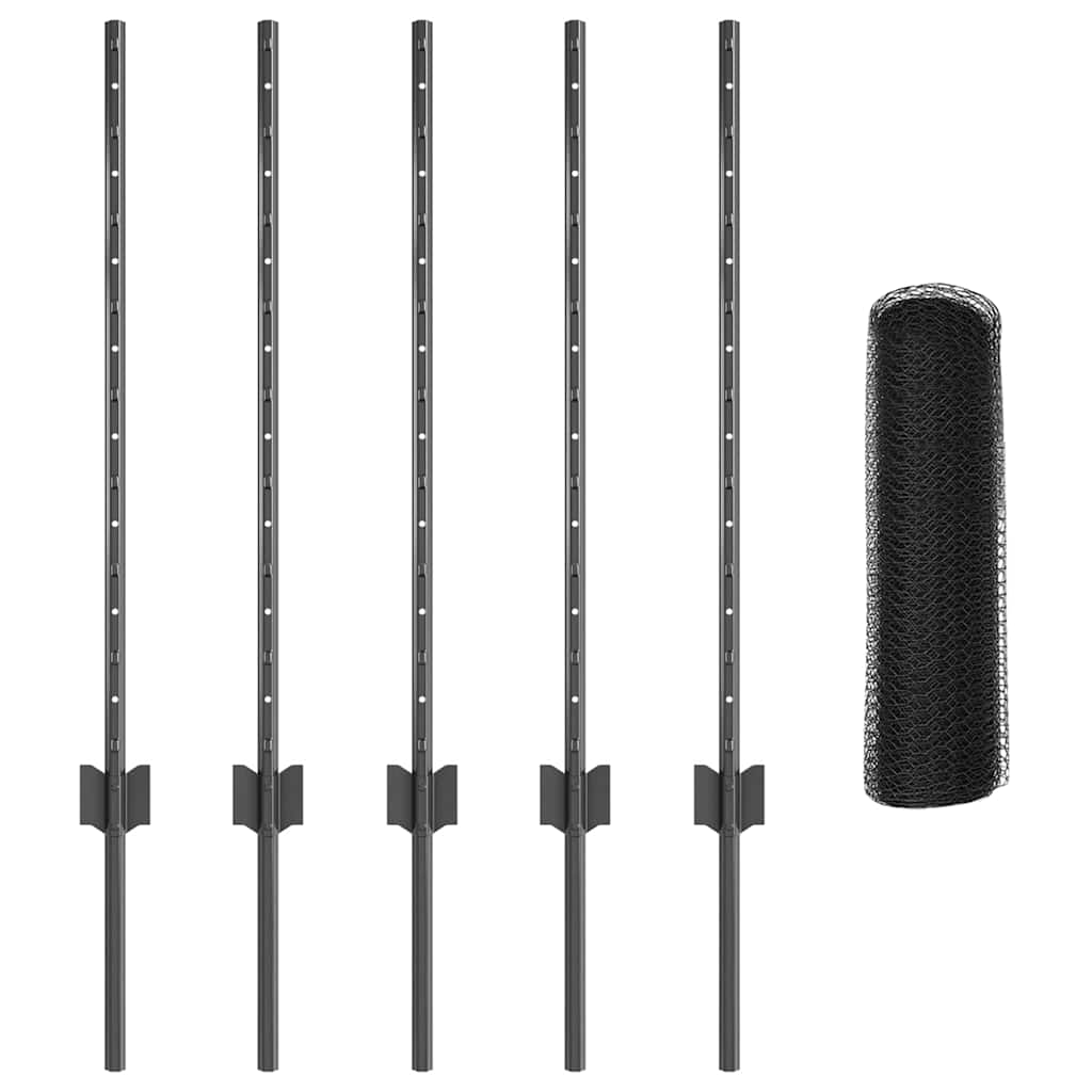 Hatszögletű kerítés oszlopokkal 10 x 0,8 m PVC-bevonatos acél