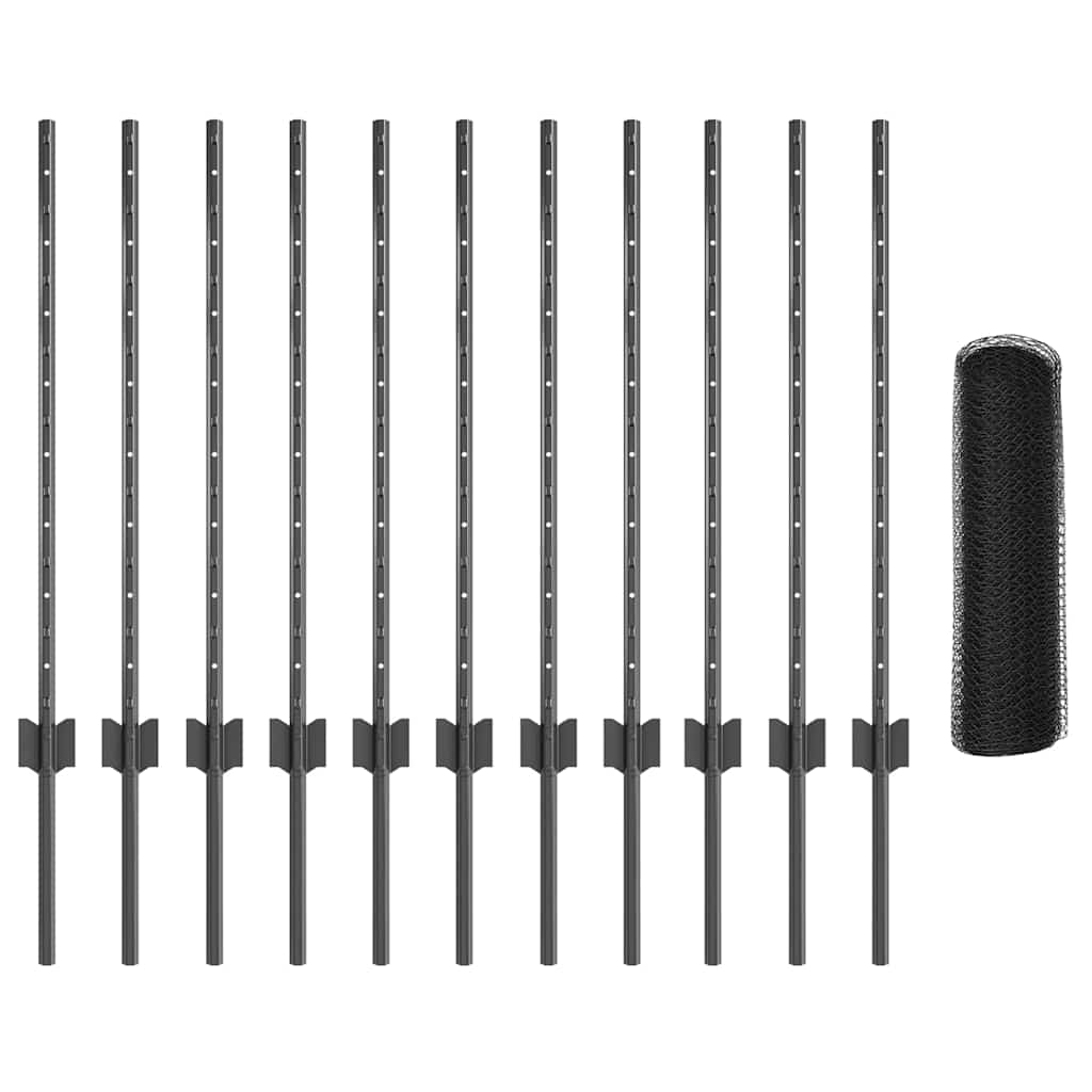 Hatszögletű kerítés oszlopokkal 10 x 0,8 m PVC-bevonatos acél