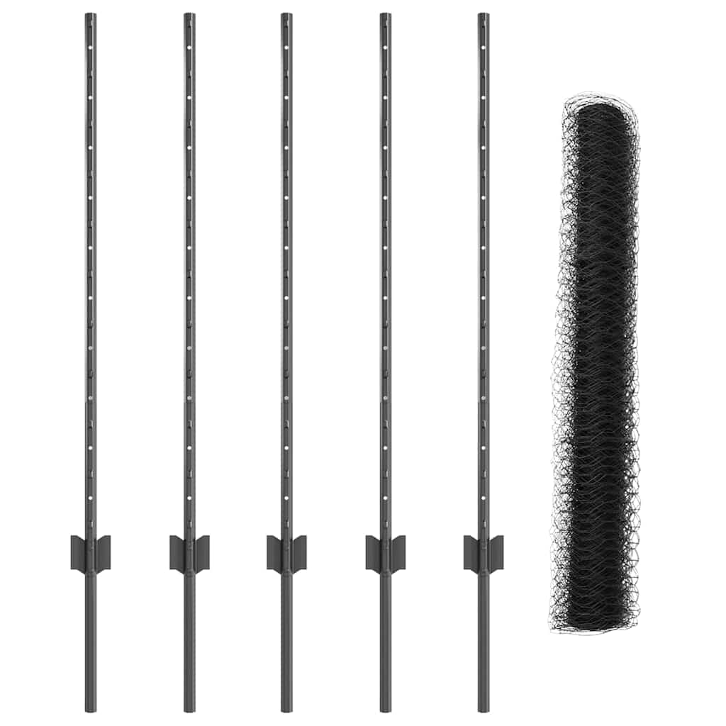 Hatszögletű kerítés oszlopokkal 10 x 0,8 m PVC-bevonatos acél
