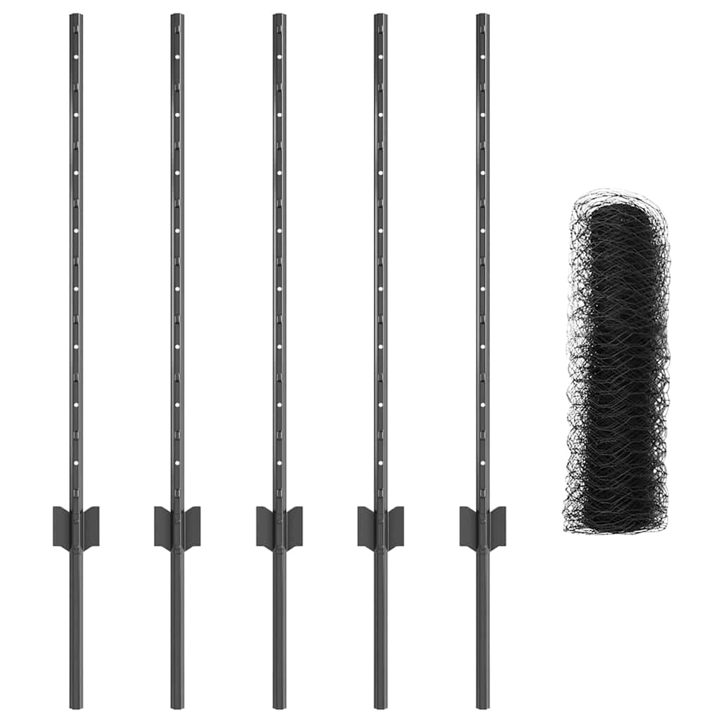 Hatszögletű kerítés oszlopokkal 10 x 0,8 m PVC-bevonatos acél