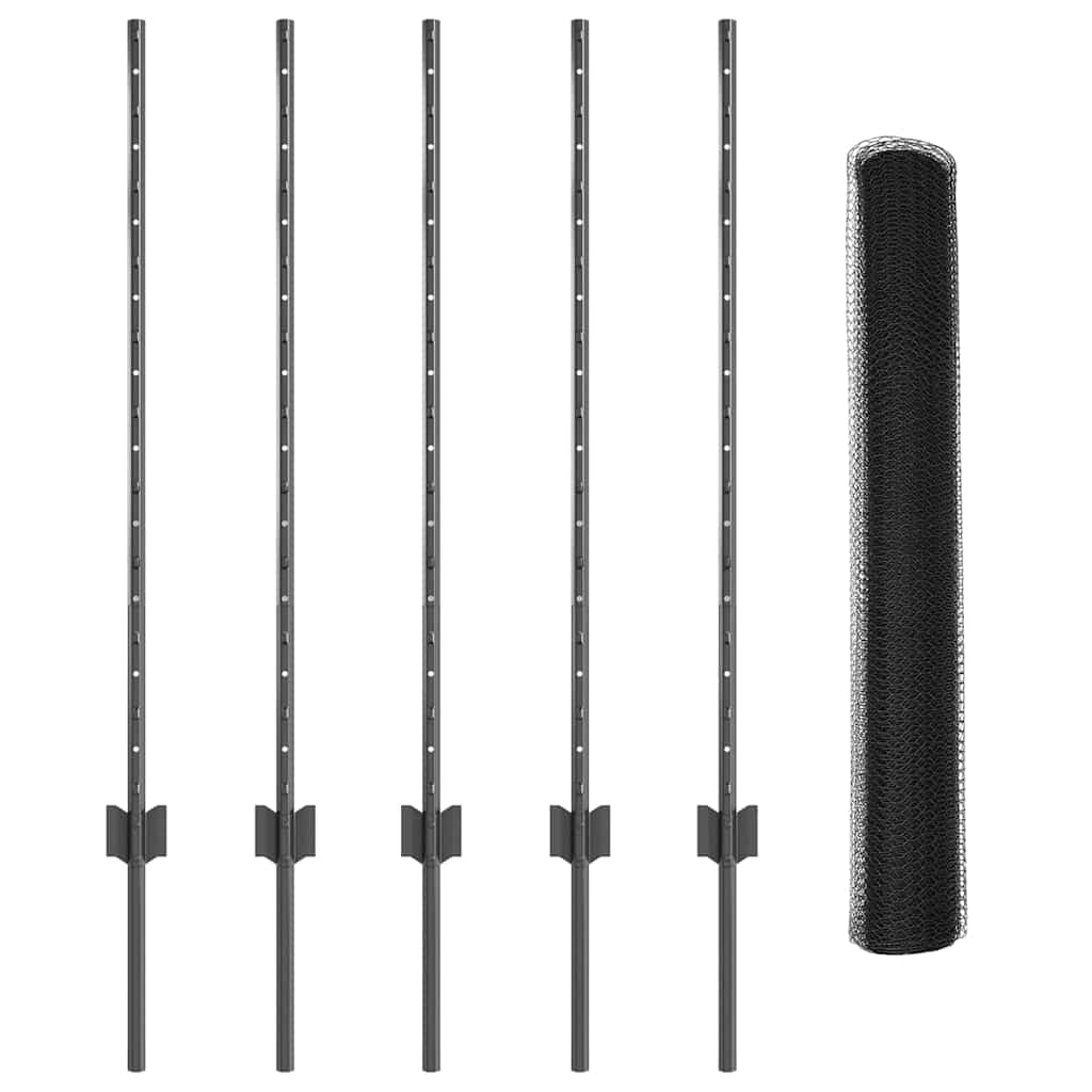 Hatszögletű kerítés oszlopokkal 10 x 1 m PVC-bevonatos acél