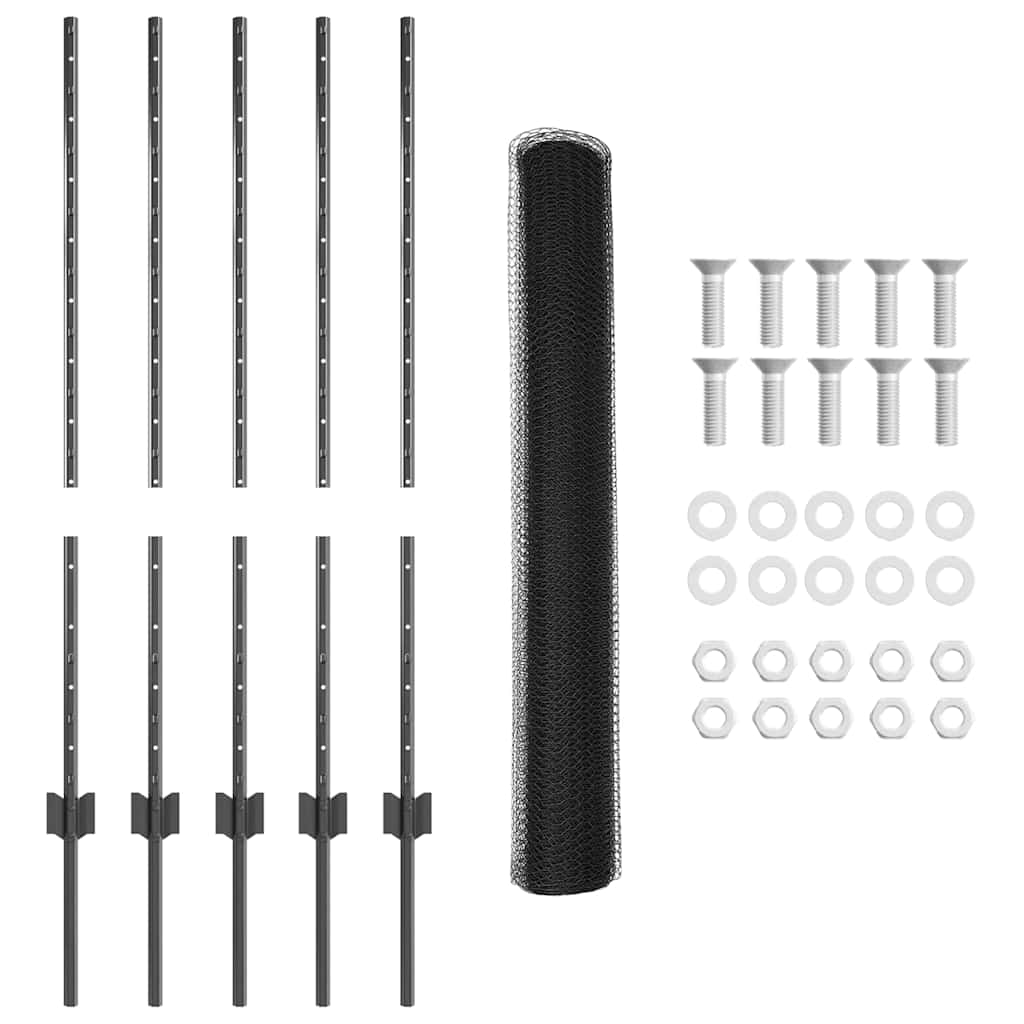 Hatszögletű kerítés oszlopokkal 10 x 1 m PVC-bevonatos acél