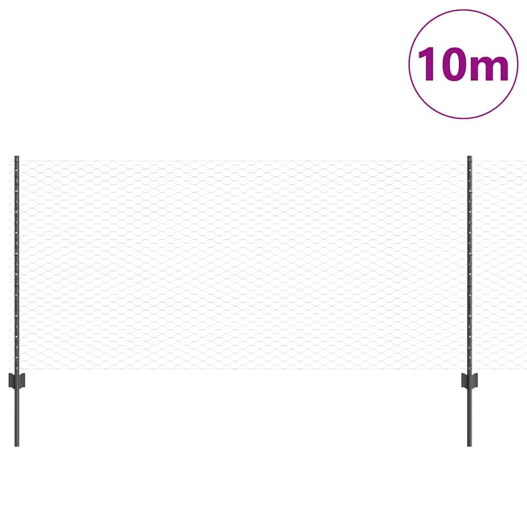 Hatszögletű kerítés oszlopokkal 10 x 1 m PVC-bevonatos acél