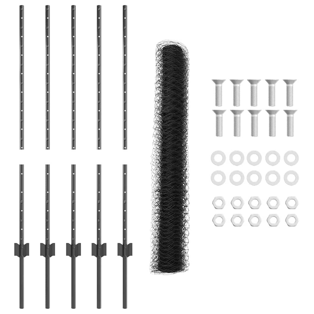 Hatszögletű kerítés oszlopokkal 10 x 1 m PVC-bevonatos acél