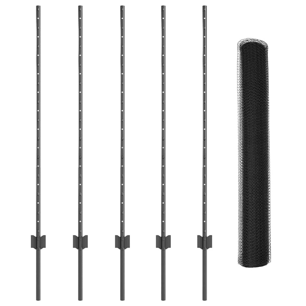 Hatszögletű kerítés oszlopokkal 10 x 1,2 m PVC-bevonatos acél