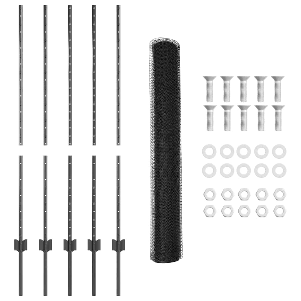 Hatszögletű kerítés oszlopokkal 10 x 1,2 m PVC-bevonatos acél