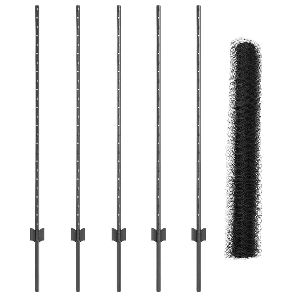 Hatszögletű kerítés oszlopokkal 10 x 1,2 m PVC-bevonatos acél