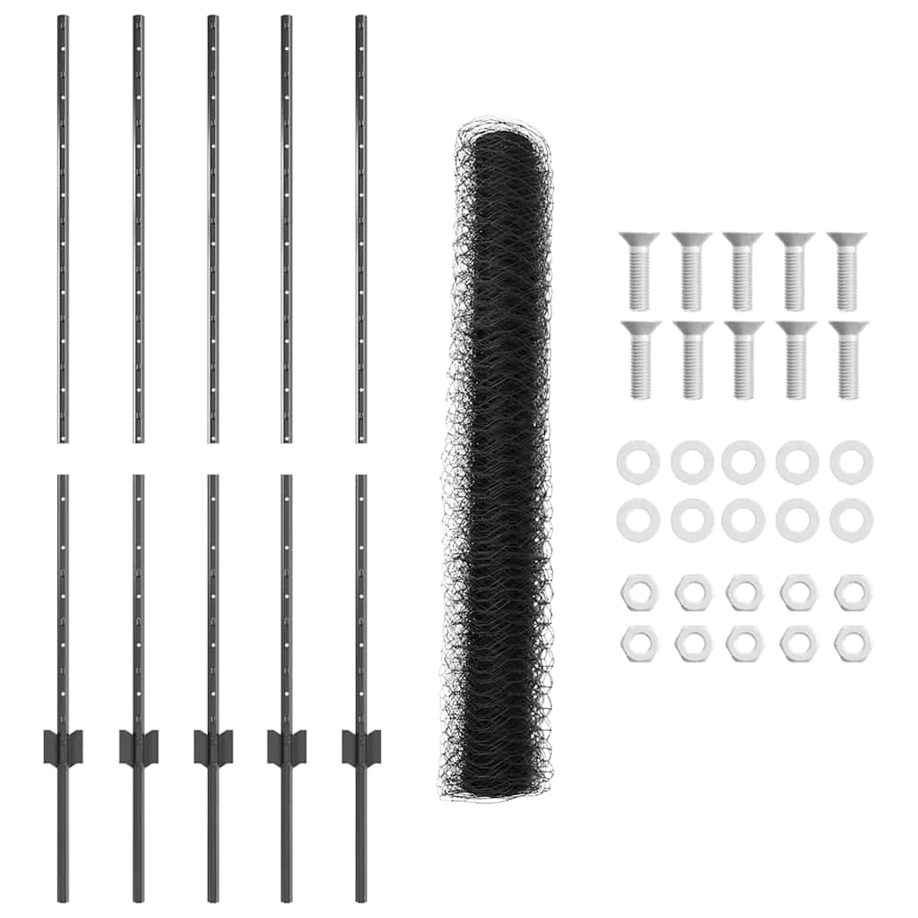 Hatszögletű kerítés oszlopokkal 10 x 1,2 m PVC-bevonatos acél
