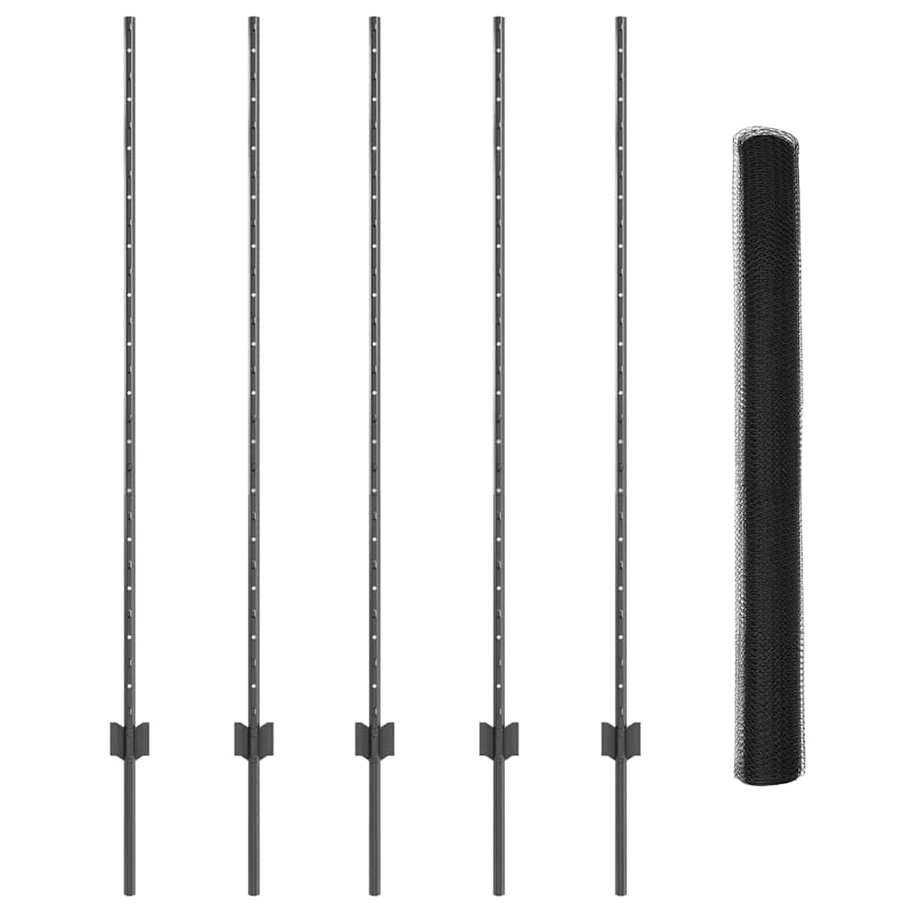 Hatszögletű kerítés oszlopokkal 10 x 1,4 m PVC-bevonatos acél