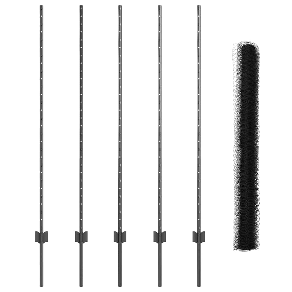 Hatszögletű kerítés oszlopokkal 10 x 1,4 m PVC-bevonatos acél