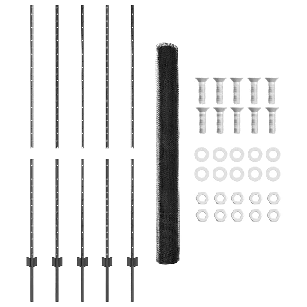Hatszögletű kerítés oszlopokkal 10 x 1,5 m PVC-bevonatos acél