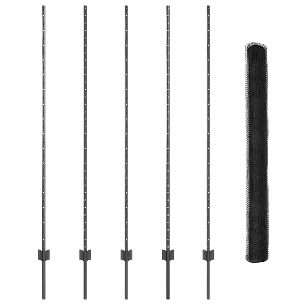 Hatszögletű kerítés oszlopokkal 10 x 1,5 m PVC-bevonatos acél