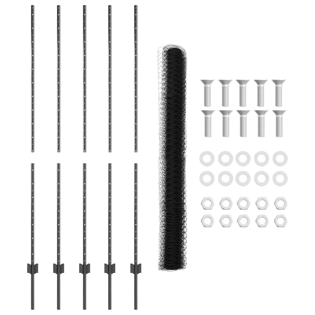Hatszögletű kerítés oszlopokkal 10 x 1,5 m PVC-bevonatos acél