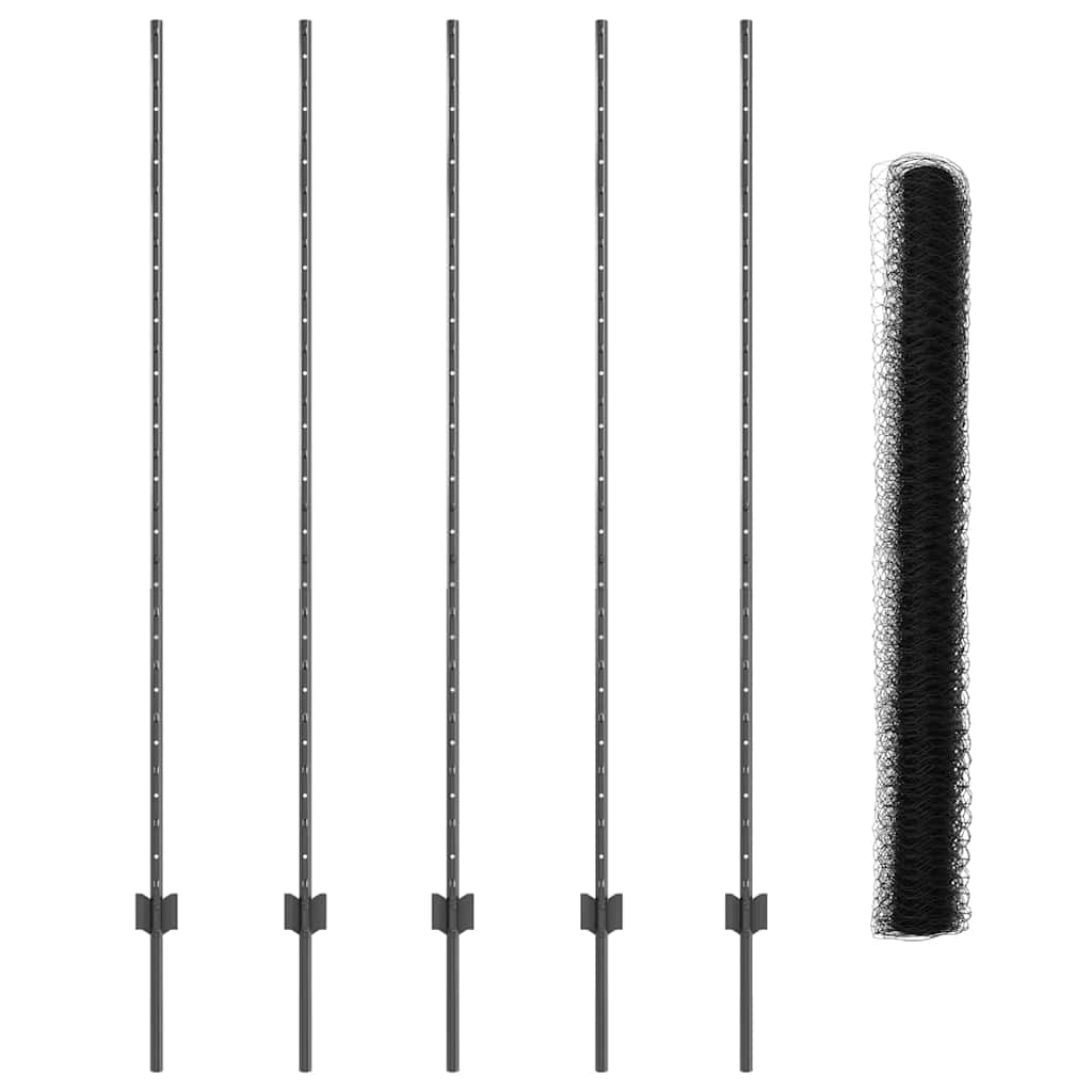 Hatszögletű kerítés oszlopokkal 10 x 1,6 m PVC-bevonatos acél