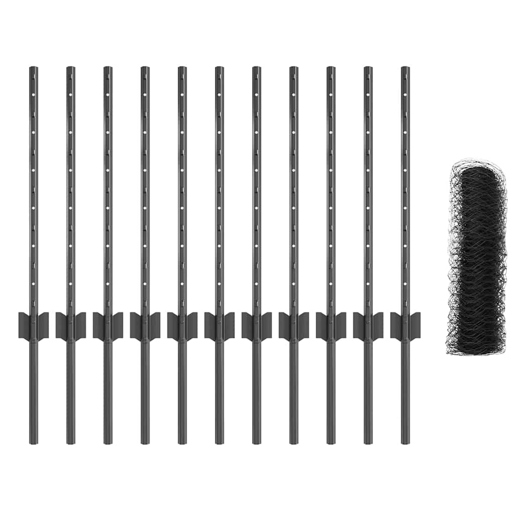 Hatszögletű kerítés oszlopokkal 25 x 0,5 m PVC-bevonatos acél