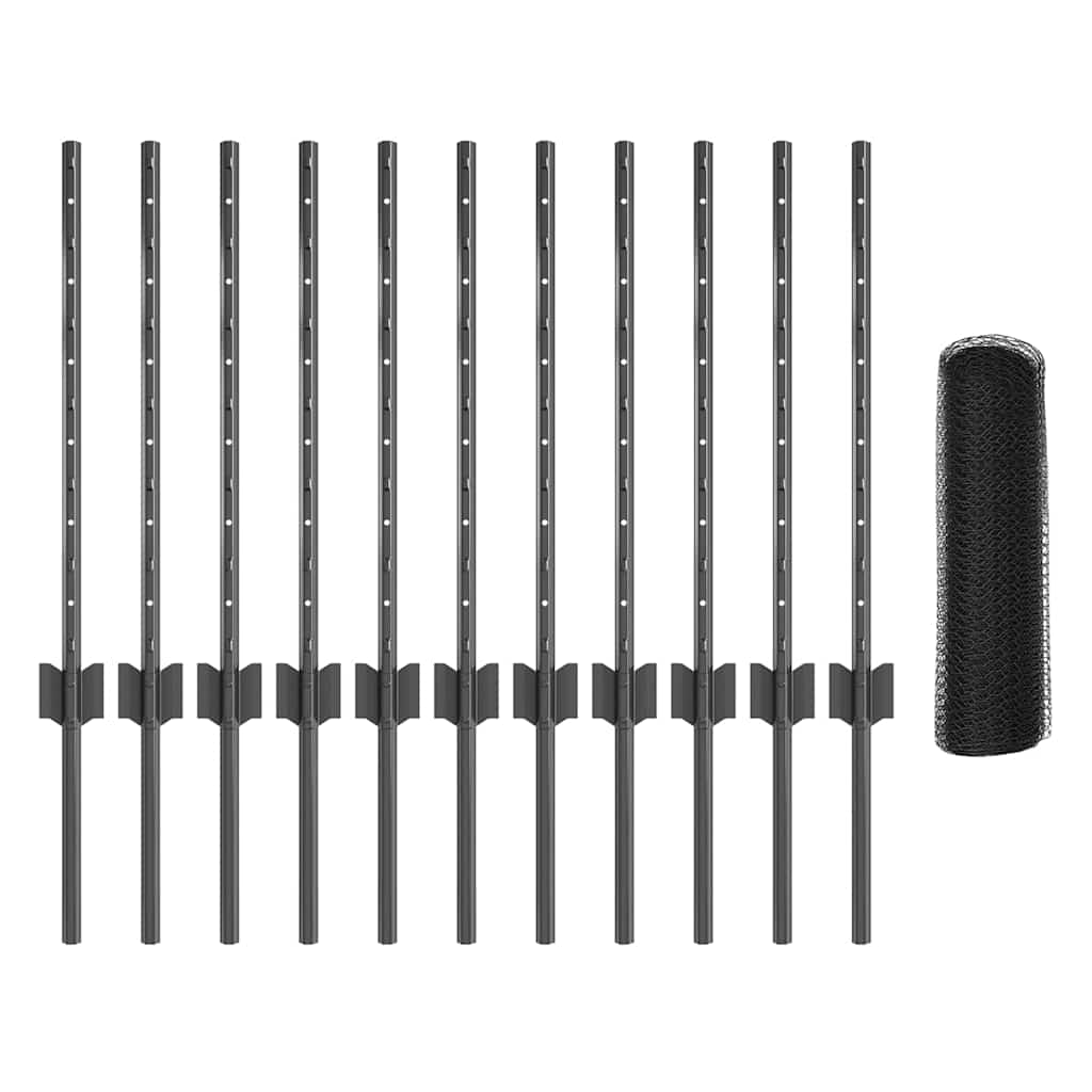 Hatszögletű kerítés oszlopokkal 25 x 0,6 m PVC-bevonatos acél