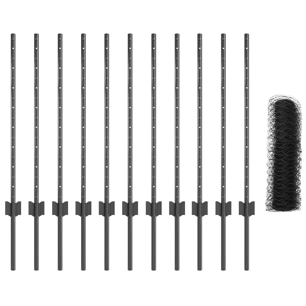 Hatszögletű kerítés oszlopokkal 25 x 0,8 m PVC-bevonatos acél
