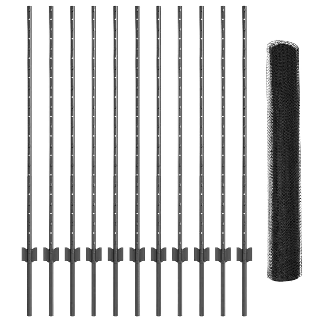 Hatszögletű kerítés oszlopokkal 25 x 1,2 m PVC-bevonatos acél