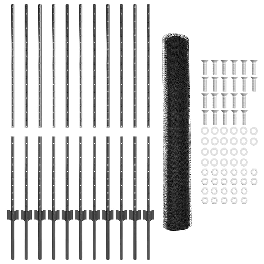 Hatszögletű kerítés oszlopokkal 25 x 1,2 m PVC-bevonatos acél