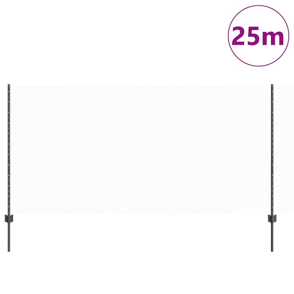 Hatszögletű kerítés oszlopokkal 25 x 1,2 m PVC-bevonatos acél