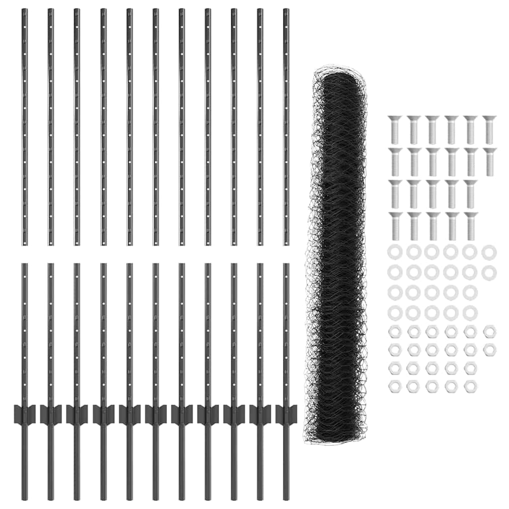 Hatszögletű kerítés oszlopokkal 25 x 1,2 m PVC-bevonatos acél