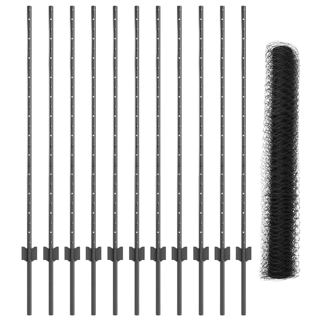 Hatszögletű kerítés oszlopokkal 25 x 1,2 m PVC-bevonatos acél