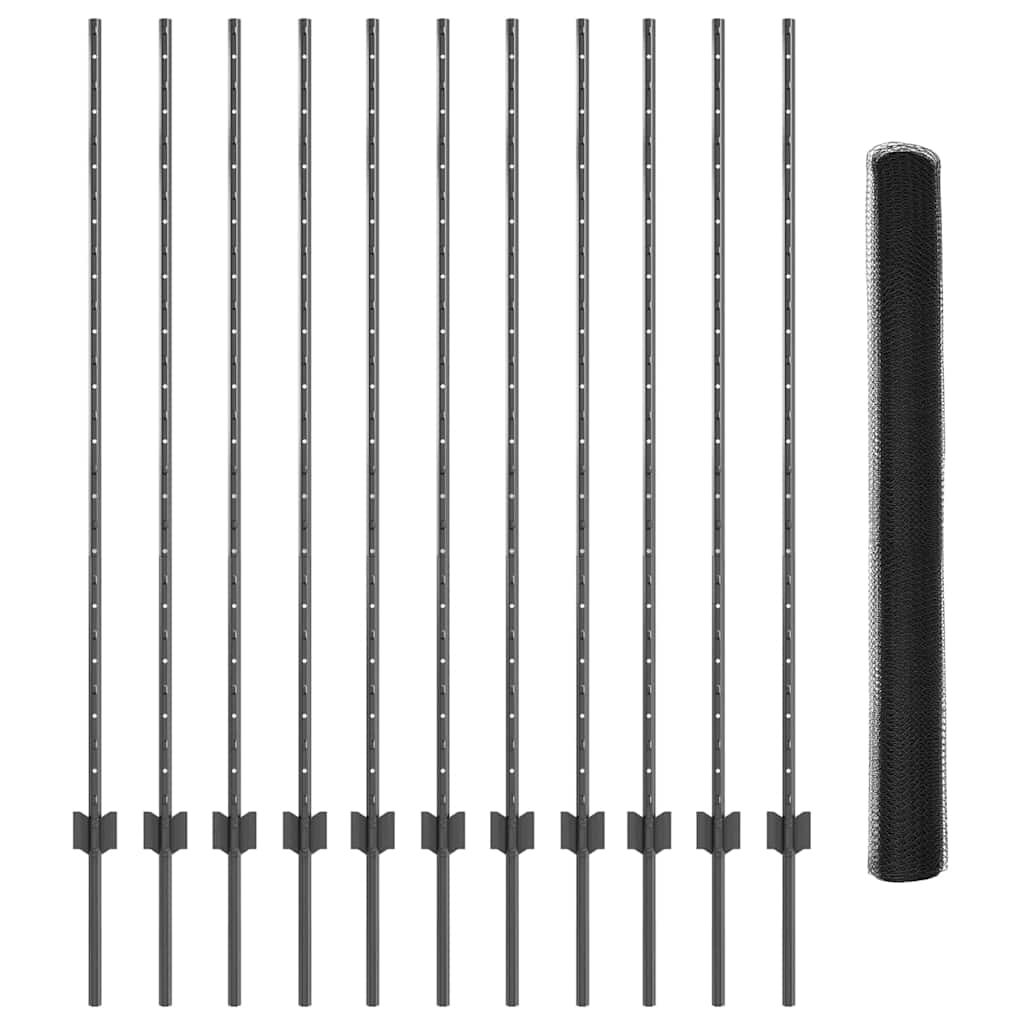 Hatszögletű kerítés oszlopokkal 25 x 1,4 m PVC-bevonatos acél