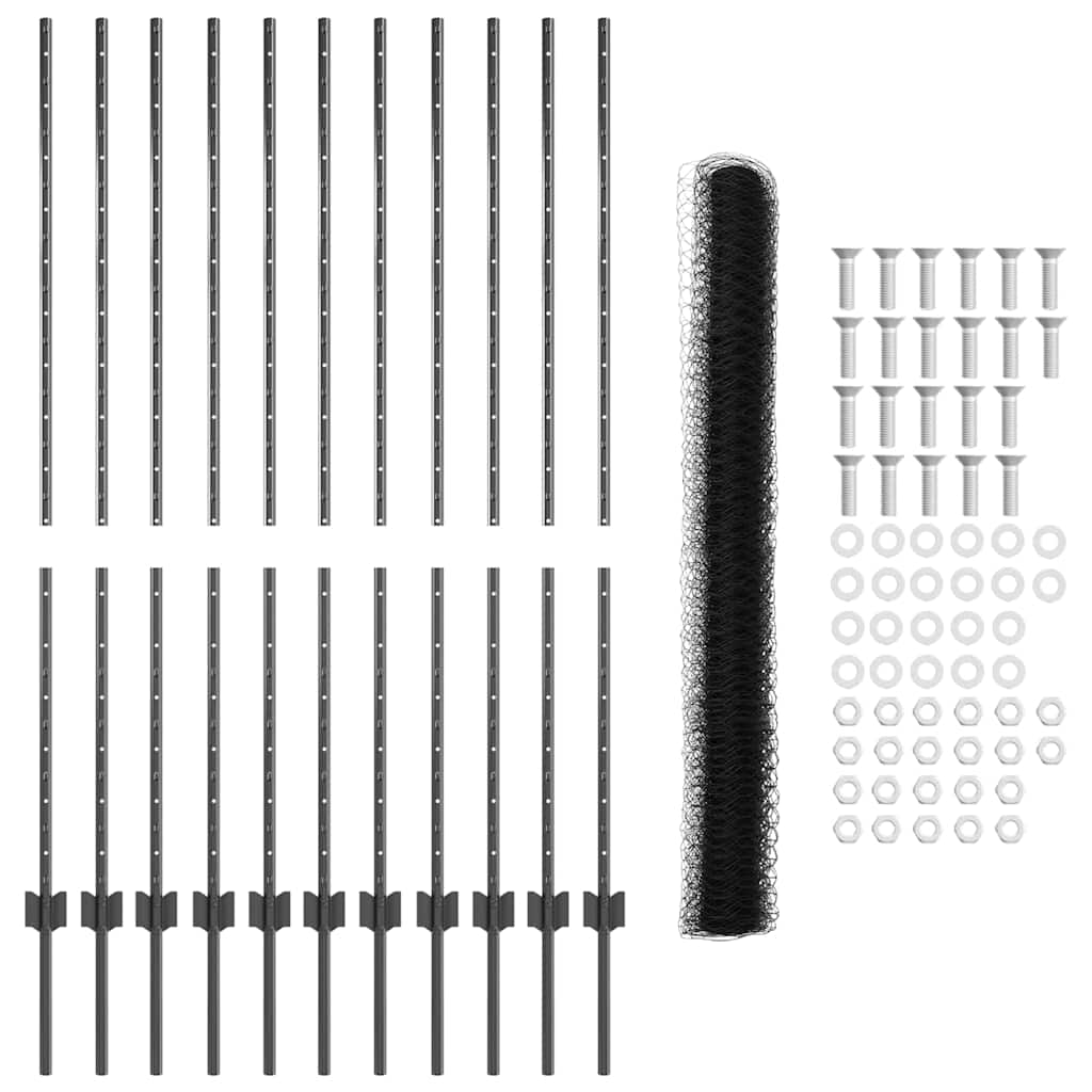 Hatszögletű kerítés oszlopokkal 25 x 1,4 m PVC-bevonatos acél