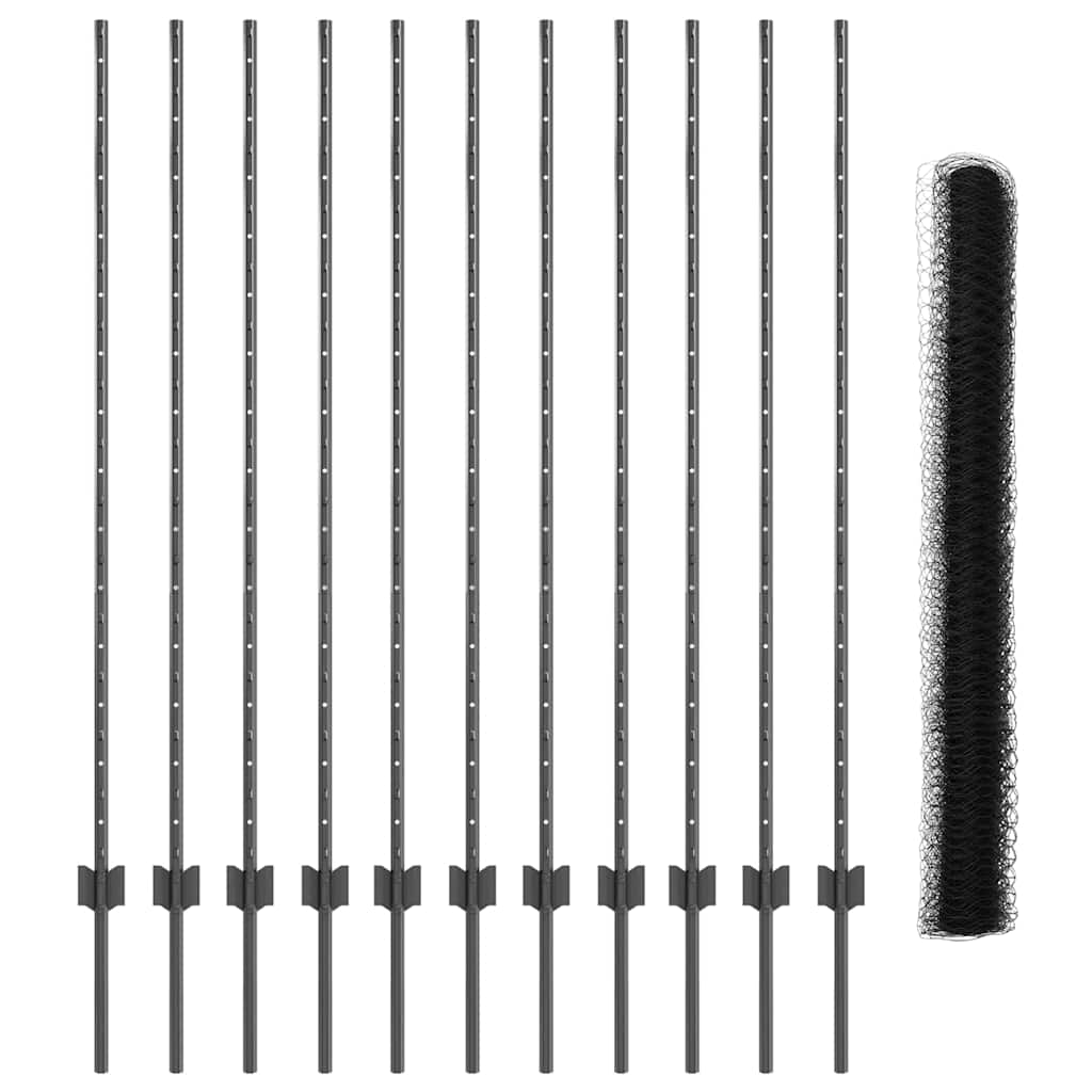 Hatszögletű kerítés oszlopokkal 25 x 1,4 m PVC-bevonatos acél