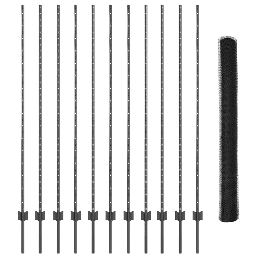 Hatszögletű kerítés oszlopokkal 25 x 1,5 m PVC-bevonatos acél