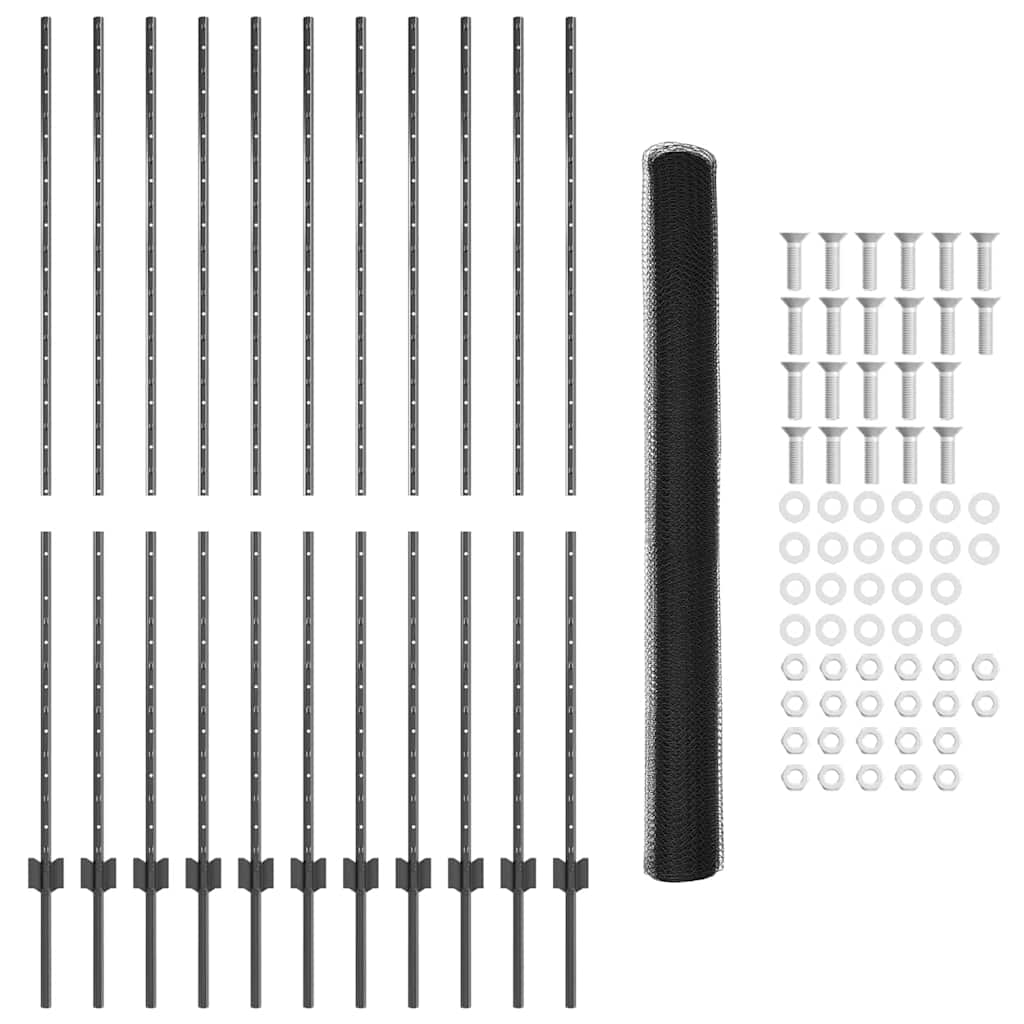 Hatszögletű kerítés oszlopokkal 25 x 1,5 m PVC-bevonatos acél