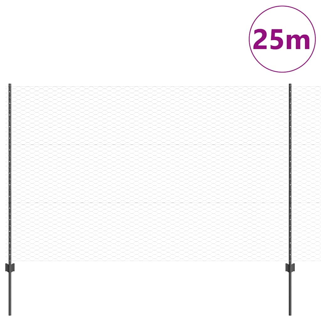 Hatszögletű kerítés oszlopokkal 25 x 1,5 m PVC-bevonatos acél