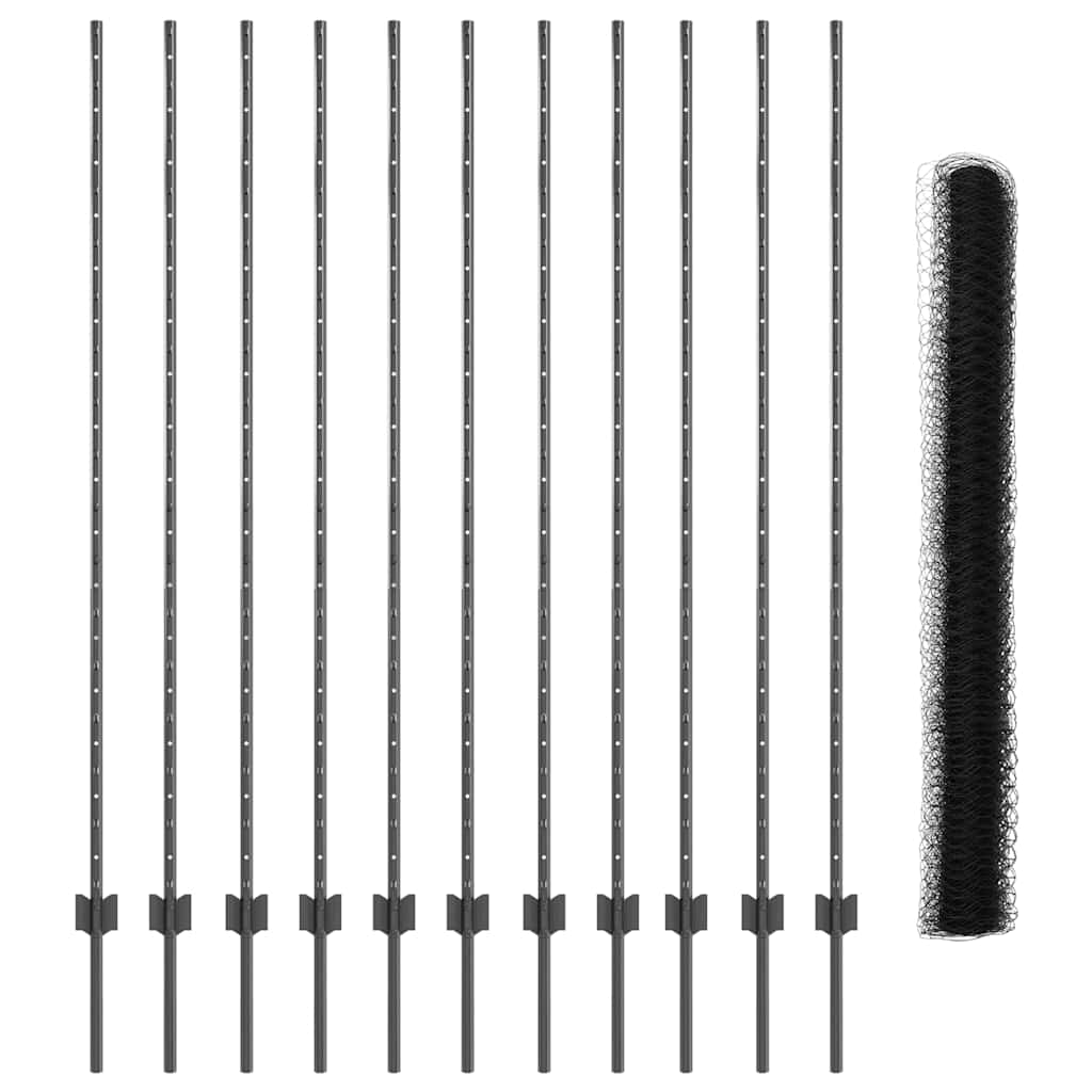 Hatszögletű kerítés oszlopokkal 25 x 1,6 m PVC-bevonatos acél