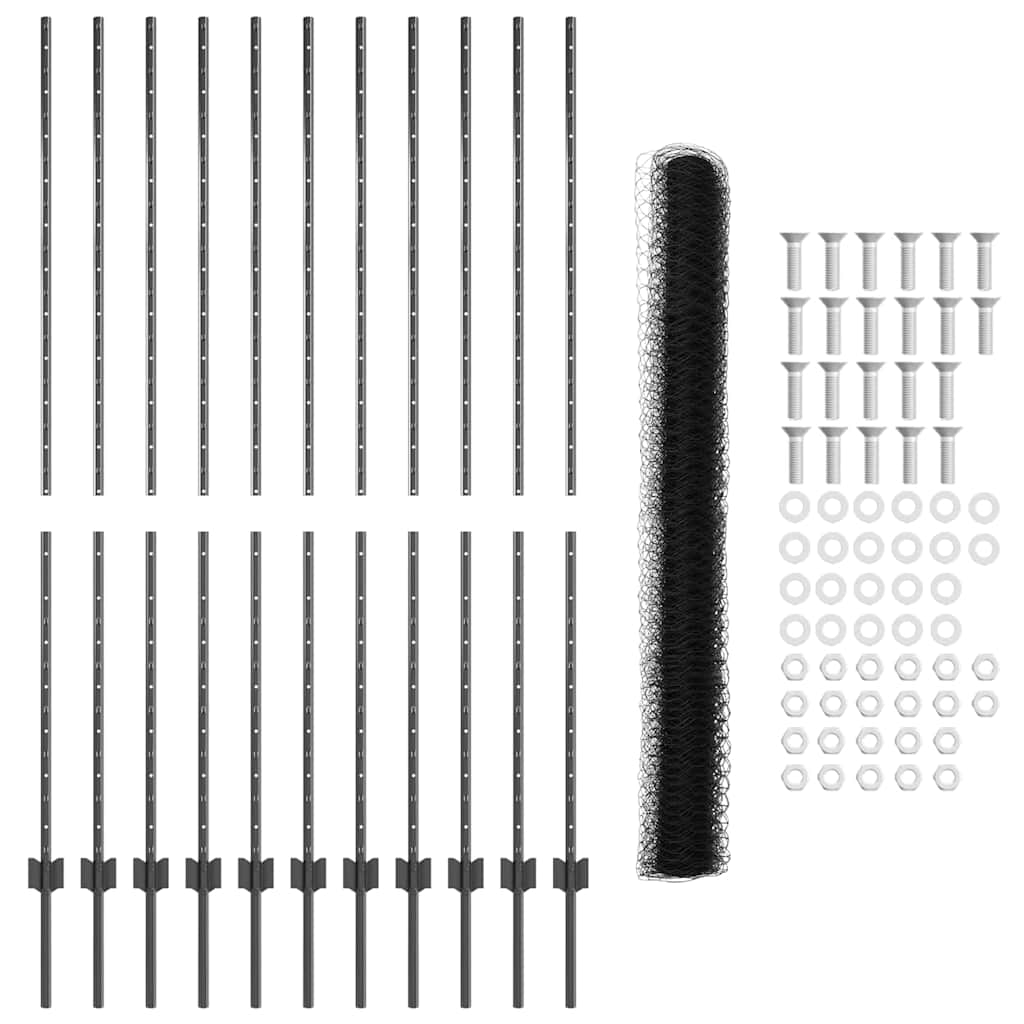 Hatszögletű kerítés oszlopokkal 25 x 1,6 m PVC-bevonatos acél