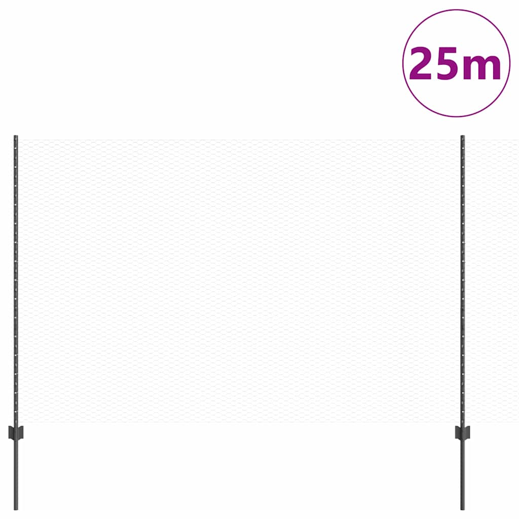 Hatszögletű kerítés oszlopokkal 25 x 1,6 m PVC-bevonatos acél