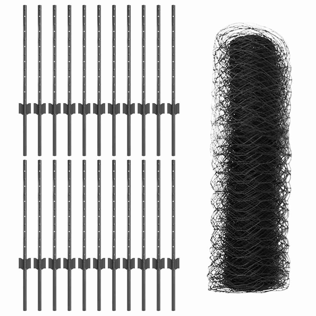 Hatszögletű kerítés oszlopokkal 50 x 0,5 m PVC-bevonatos acél