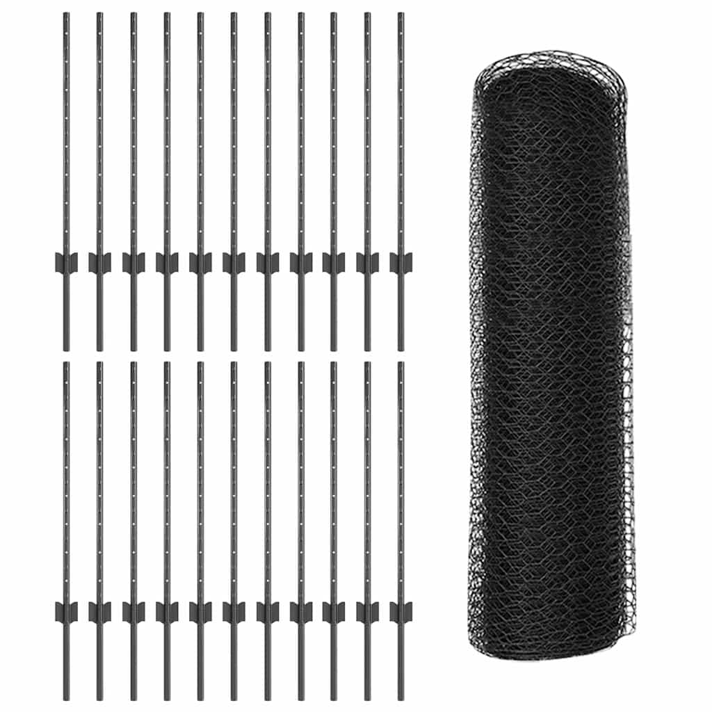 Hatszögletű kerítés oszlopokkal 50 x 0,8 m PVC-bevonatos acél