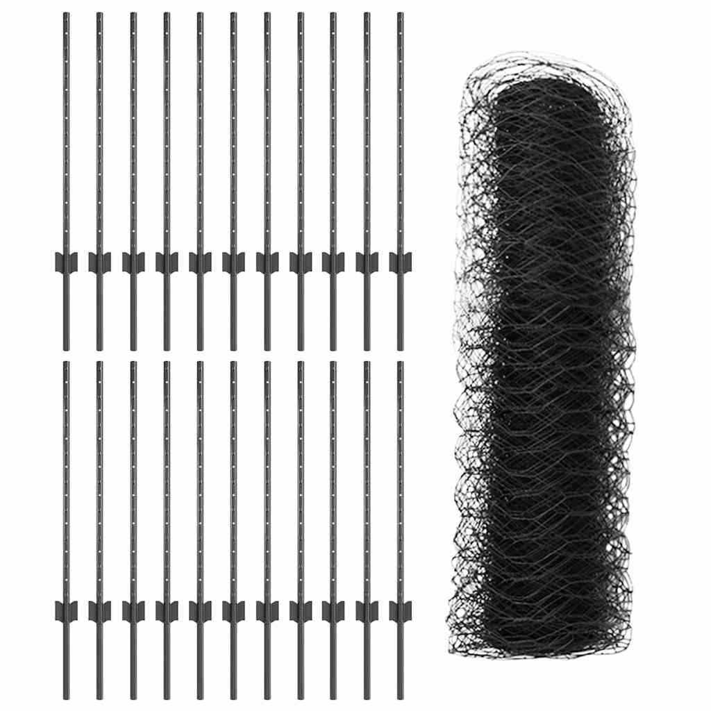 Hatszögletű kerítés oszlopokkal 50 x 0,8 m PVC-bevonatos acél