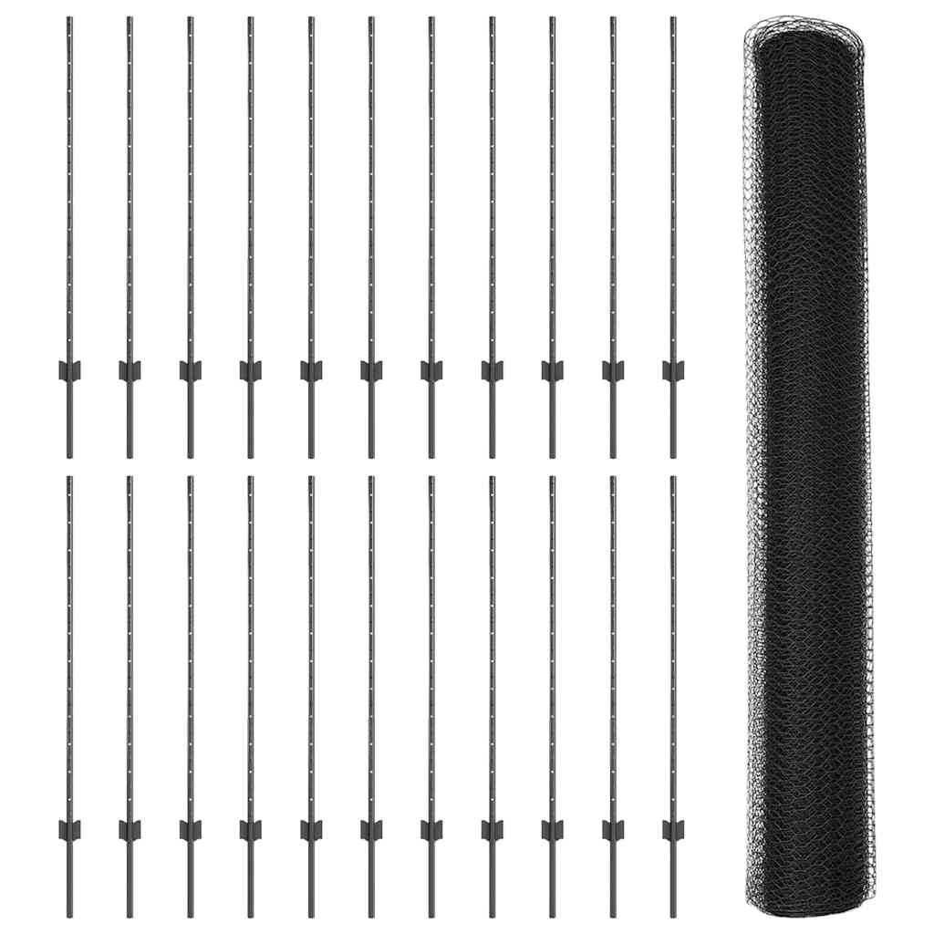 Hatszögletű kerítés oszlopokkal 50 x 1,2 m PVC-bevonatos acél