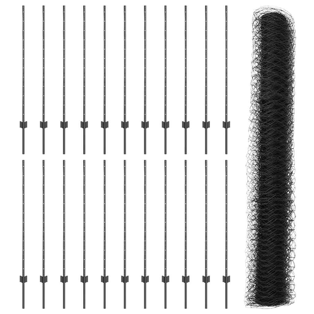 Hatszögletű kerítés oszlopokkal 50 x 1,2 m PVC-bevonatos acél