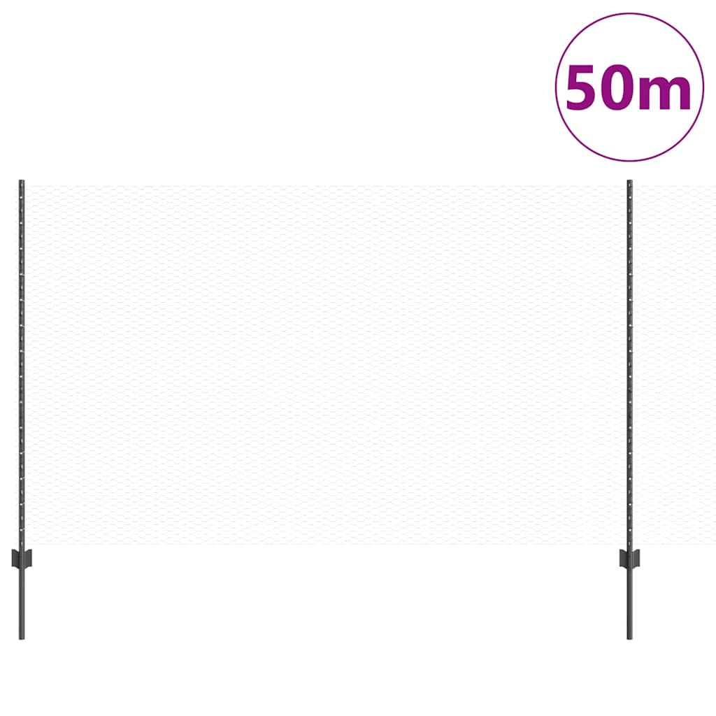 Hatszögletű kerítés oszlopokkal 50 x 1,4 m PVC-bevonatos acél