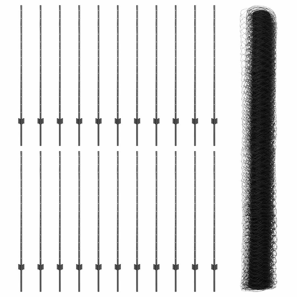 Hatszögletű kerítés oszlopokkal 50 x 1,4 m PVC-bevonatos acél