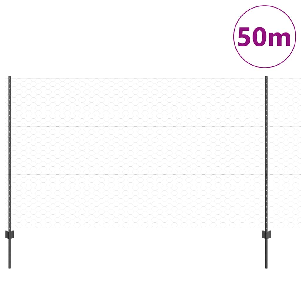 Hatszögletű kerítés oszlopokkal 50 x 1,4 m PVC-bevonatos acél