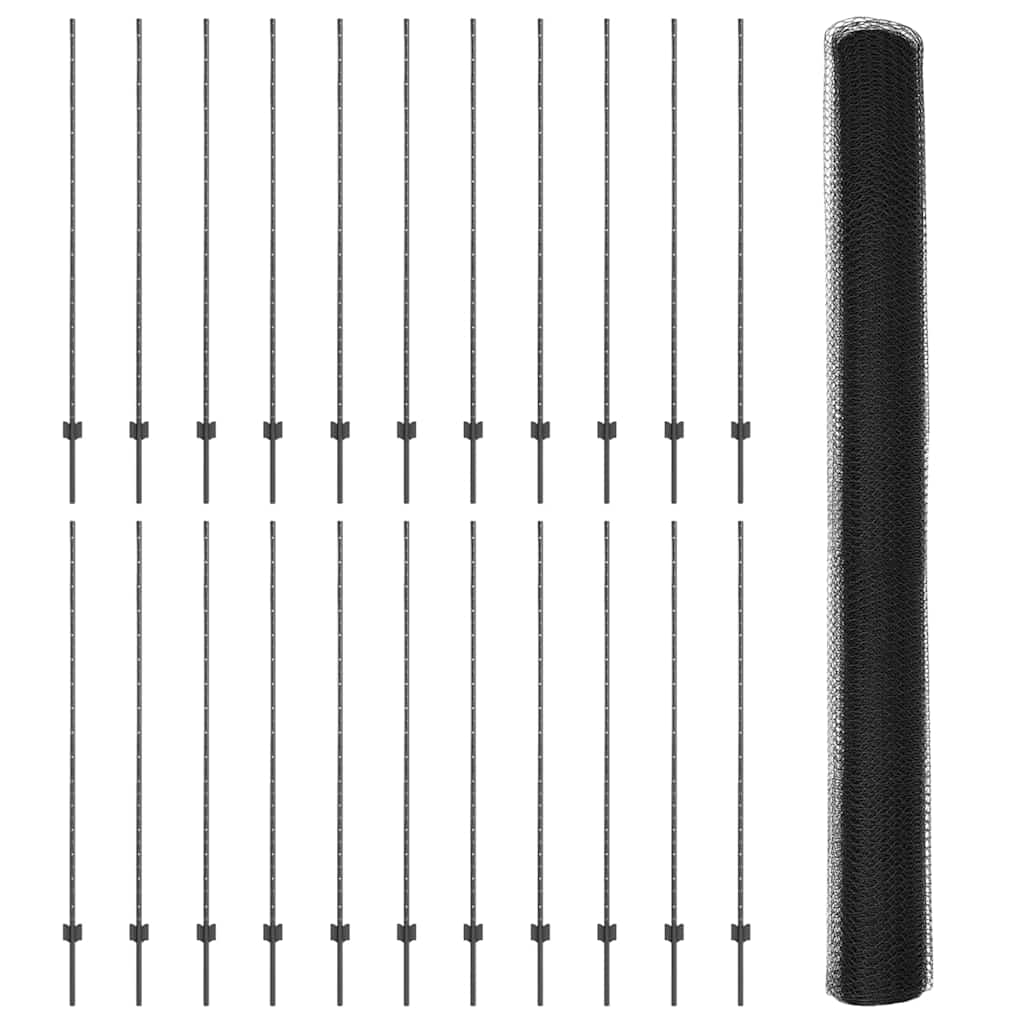 Hatszögletű kerítés oszlopokkal 50 x 1,5 m PVC-bevonatos acél