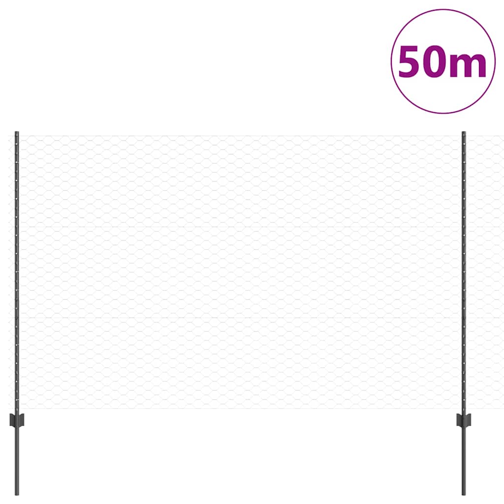 Hatszögletű kerítés oszlopokkal 50 x 1,5 m PVC-bevonatos acél