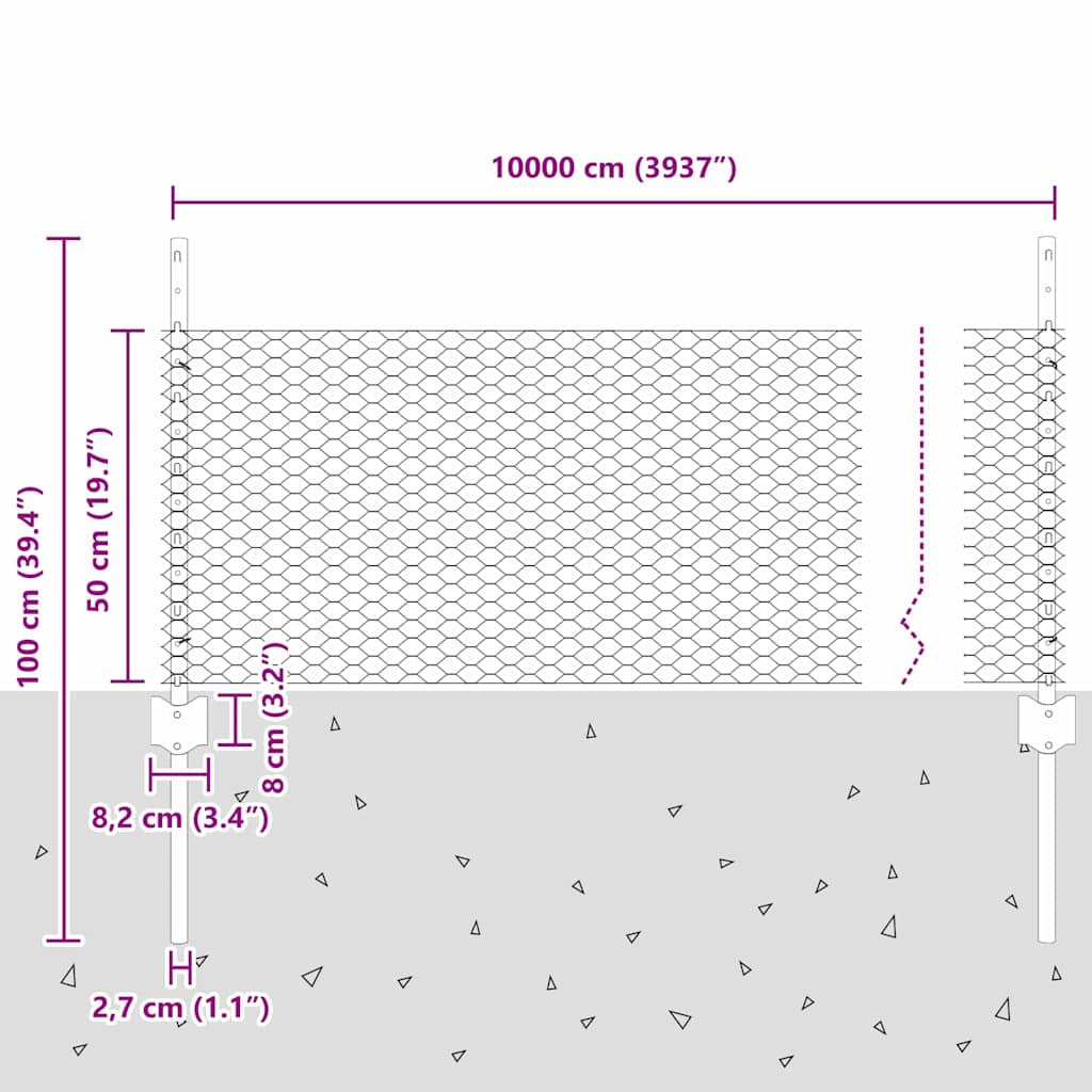 Hatszögletű kerítés oszlopokkal 100 x 0,5 m PVC-bevonatos acél